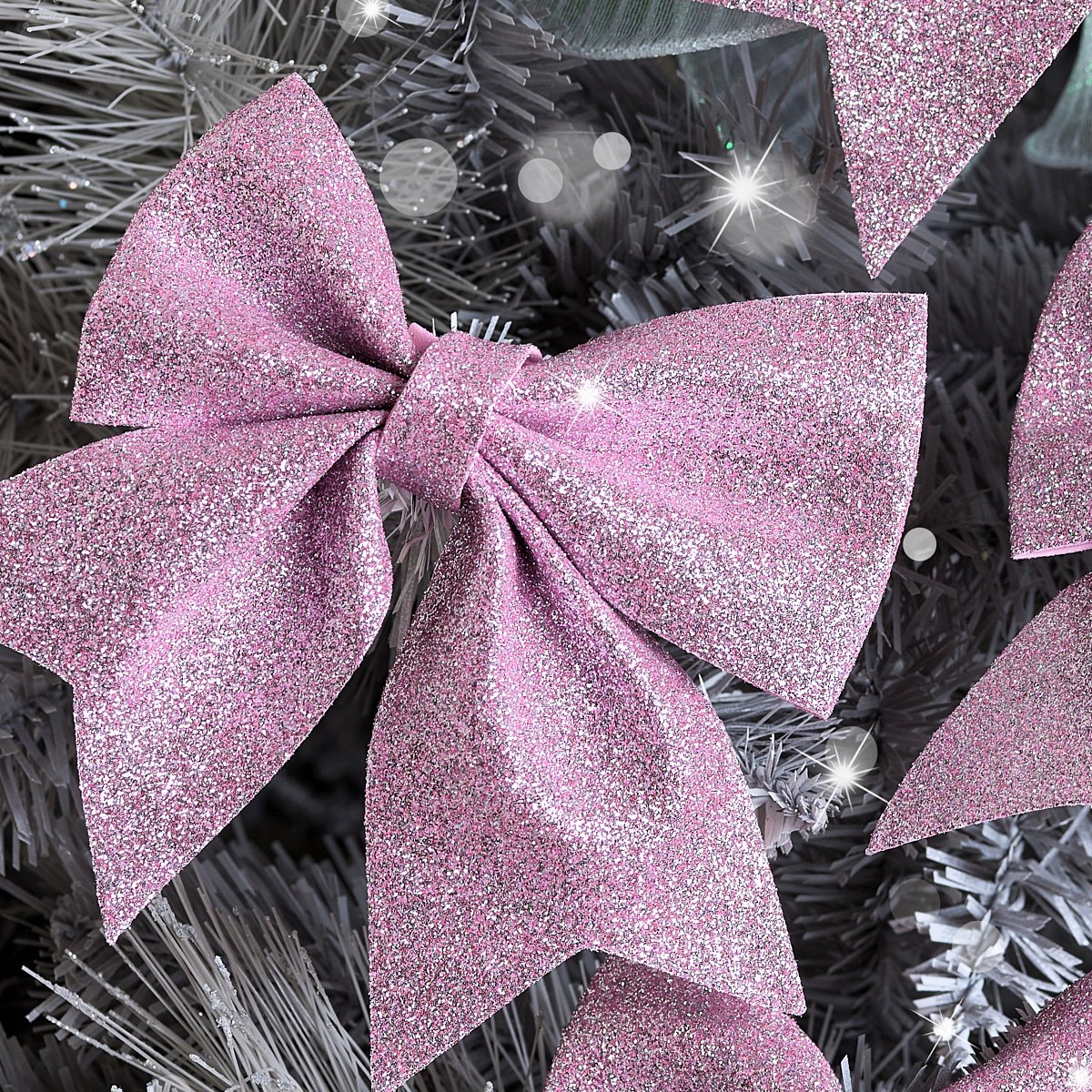 Set of 4 Pink Glitter Bows - Christmas Tree Decoration 