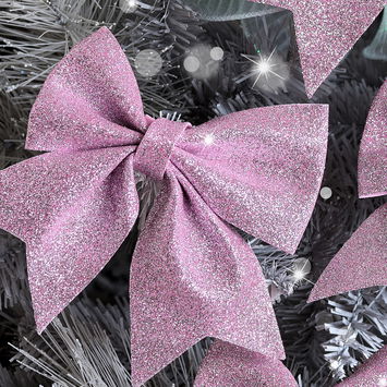 4 pink glitter bows - Christmas Tree Decoration