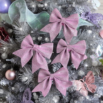 4 pink glitter bows - Christmas Tree Decoration