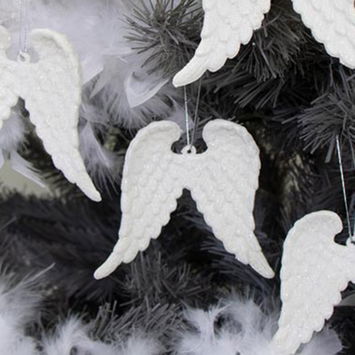 Set Of 4 White Glitter Angel Wings - 12cm