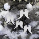 Set Of 4 White Glitter Angel Wings - 12cm