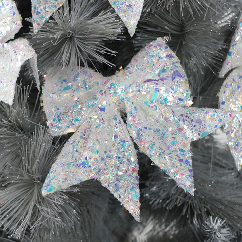 Set of 6 Iridescent White Christmas Tree Bows - 14cm