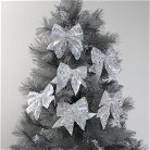 Set of 6 Iridescent White Christmas Tree Bows - 14cm