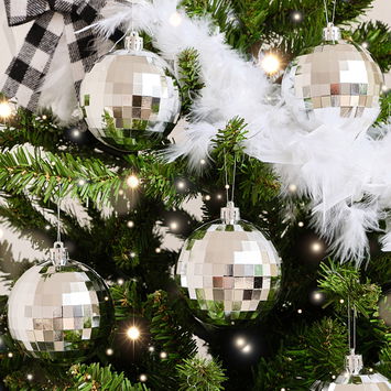 Set of 6 Silver Disco Ball Christmas Baubles - 8cm