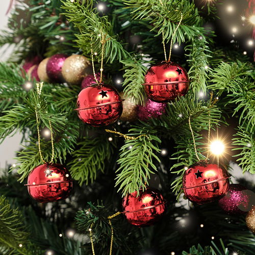 Set of 8 Red Hanging Bell Christmas Decorations - 4cm