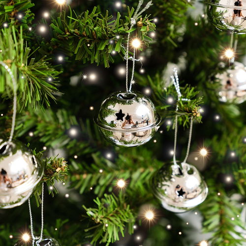 Set of 8 Silver Hanging Bell Christmas Decorations - 4cm