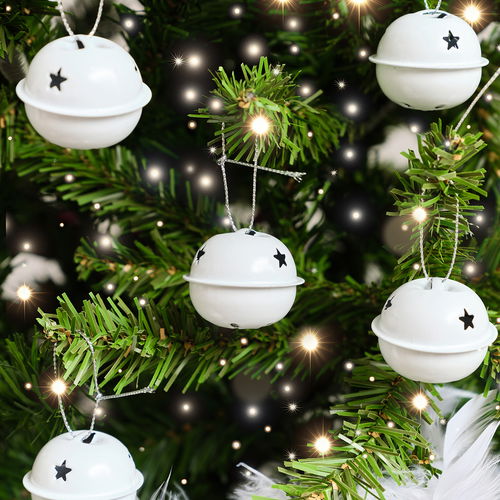 Set of 8 White Hanging Bell Christmas Decorations - 4cm