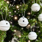 Set of 8 White Hanging Bell Christmas Decorations - 4cm