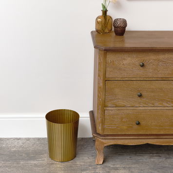 Shiny Gold Reeded Metal Paper Bin 21cm x 27cm