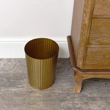 Shiny Gold Reeded Metal Paper Bin 21cm x 27cm