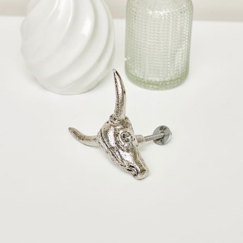 Silver Buffalo Skull Drawer Knob