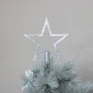 Silver Glitter Christmas Star Tree Topper - 20cm