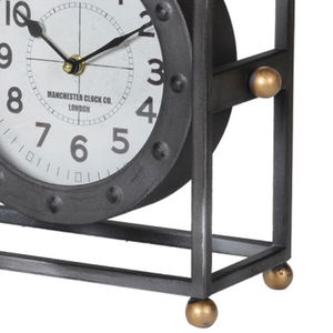 Silver & Gold Metal Square Table Top / Mantel Clock 27cm x 12cm