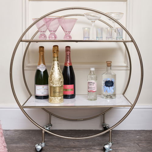 Silver & Marble Round Drinks Trolley