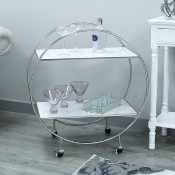 Silver & Marble Round Drinks Trolley