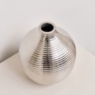 Silver Metal Ribbed Swirl Vase - 17cm