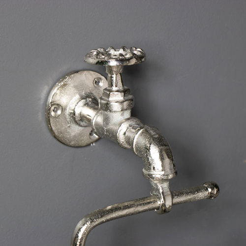 Silver Metal Tap Toilet Roll Holder - 19cm x 21cm 