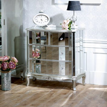 Silver Mirrored Bedroom Furniture, Chest of Drawers, Dressing Table Set & Bedside Tables - Tiffany Range