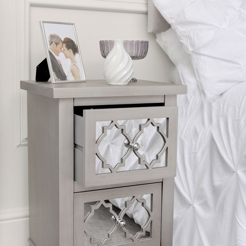 Silver Mirrored Lattice Bedside Table - Sabrina Silver Range