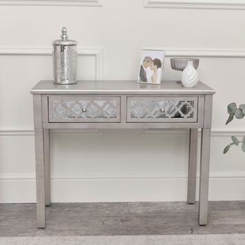 Silver Mirrored Console Table / Dressing Table & Pair of Silver Mirrored Bedside Tables - Sabrina Silver Range