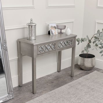 Silver Mirrored Console Table / Dressing Table & Pair of Silver Mirrored Bedside Tables - Sabrina Silver Range