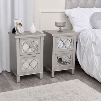 Silver Mirrored Console Table / Dressing Table & Pair of Silver Mirrored Bedside Tables - Sabrina Silver Range