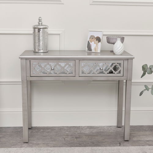 Silver Mirrored Lattice Console Table / Dressing Table - Sabrina Silver Range