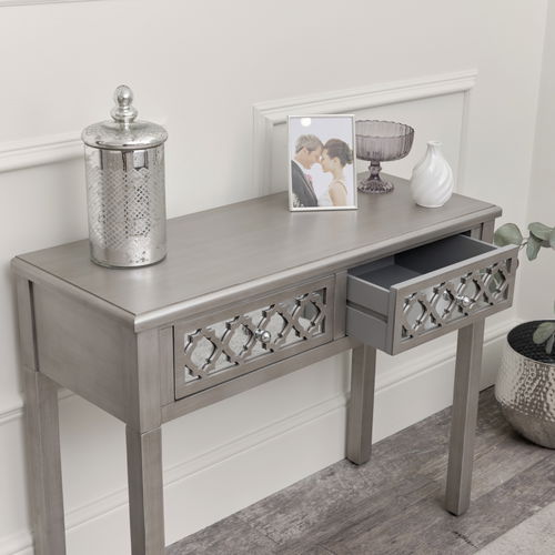 Silver Mirrored Lattice Console Table / Dressing Table - Sabrina Silver Range