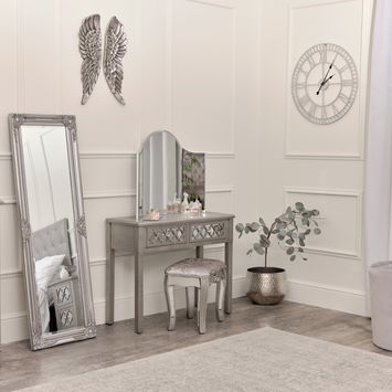 Silver Mirrored Lattice Console Table / Dressing Table - Sabrina Silver Range