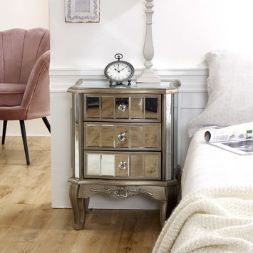 Silver Mirrored Double Wardrobe, Chest of Drawers and Pair of Bedside Tables - Tiffany Range