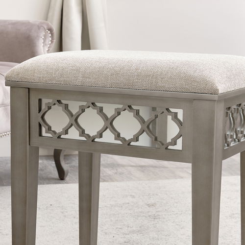 Silver Mirrored Lattice Stool - Sabrina Silver Range