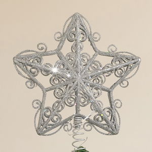 Silver Ornate Glitter Star Christmas Tree Topper