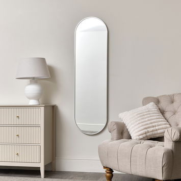 Silver Oval Framed Wall Mirror 140cm x 40cm