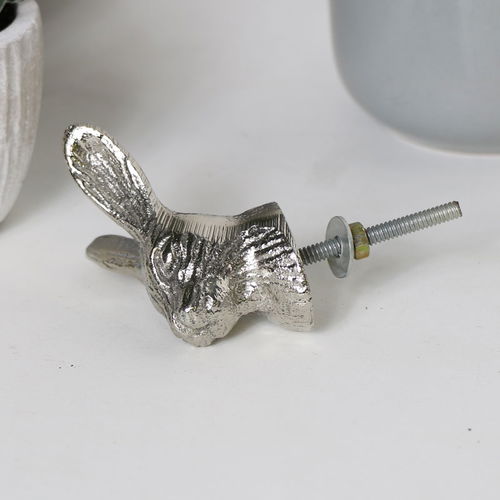 Silver Rabbit Head Drawer Knob