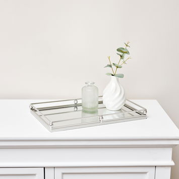 Silver Rectangle Mirrored Display Tray