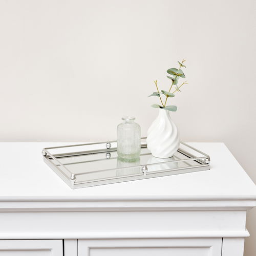 Silver Rectangle Mirrored Display Tray