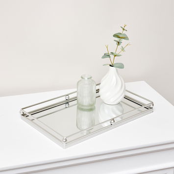 Silver Rectangle Mirrored Display Tray