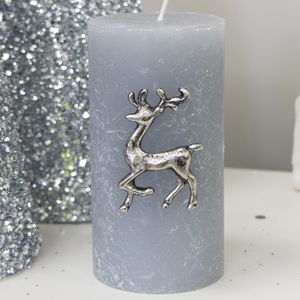 Silver Reindeer Candle Pin