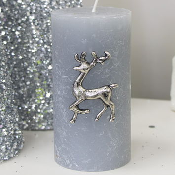 Silver Reindeer Candle Pin