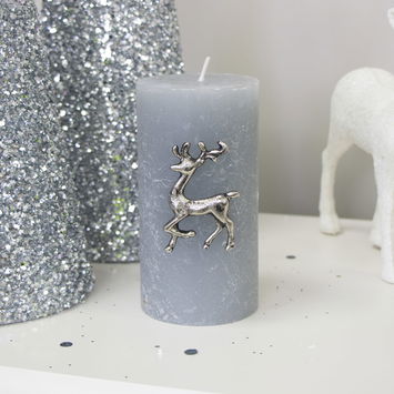 Silver Reindeer Candle Pin