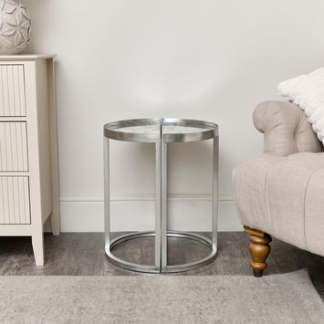 Silver Set of 2 Semi Circle Printed Mirrored Side Table