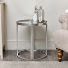 Silver Set of 2 Semi Circle Printed Mirrored Side Table