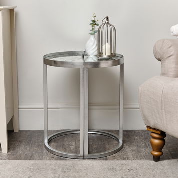 Silver Set of 2 Semi Circle Printed Mirrored Side Table