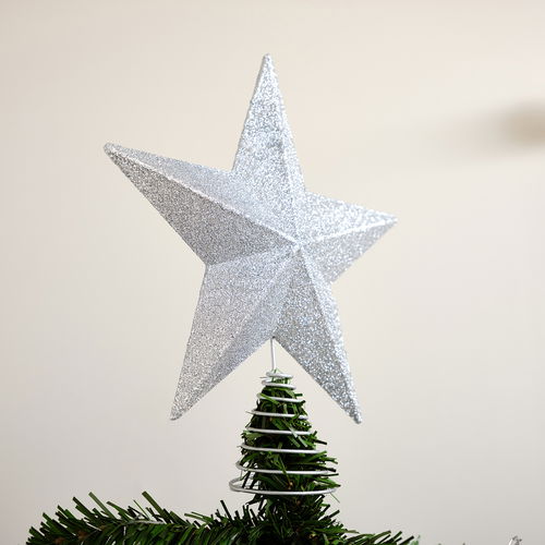 Silver Sparkly Glitter Star Shaped Christmas Tree Topper