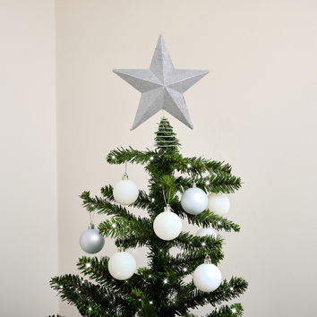 Silver Sparkly Glitter Star Shaped Christmas Tree Topper