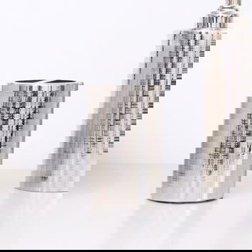 Silver Textured Metal Toothbrush Holder