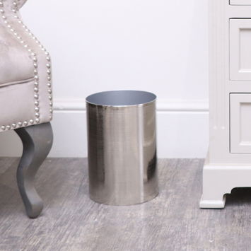 Silver Textured Metal Waste Bucket Bin
