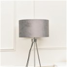 Silver Tripod Floor Lamp with Grey Velvet Shade