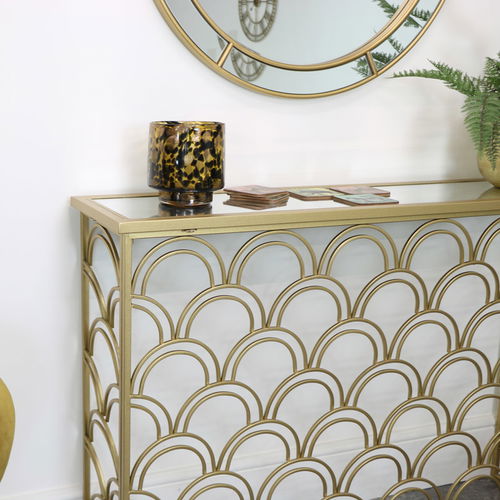 Slim Gold Mirrored Art Deco Console Table 