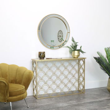 Slim Gold Mirrored Art Deco Console Table 